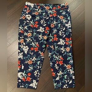 Roz & Ali Dressbarn Navy Ankle Pants with Colorful Floral Design